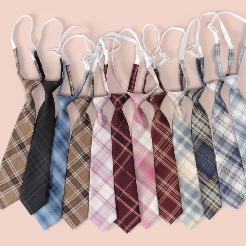 jk tie female ins Japanese shirt uniform decoration small things dk men's college style Korean version of the lazy knot-free plaid