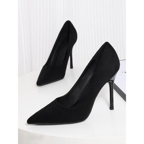 2023 new all-match pointed toe work single shoes black high-heeled women's stiletto suede temperament professional women's shoes