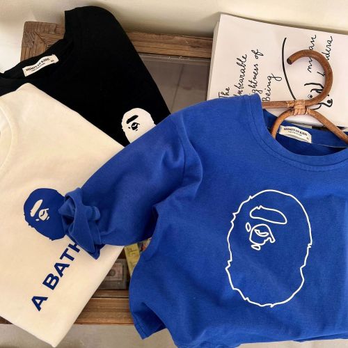 Children's pure cotton long-sleeved 2023 spring new boys and girls round neck T-shirt baby casual loose printed trendy top