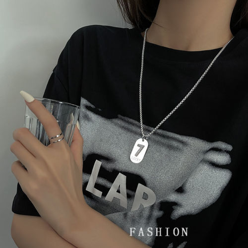 European and American lucky number 7 square brand pendant necklace women's summer 2021 new ins hip-hop men's sweater chain accessories