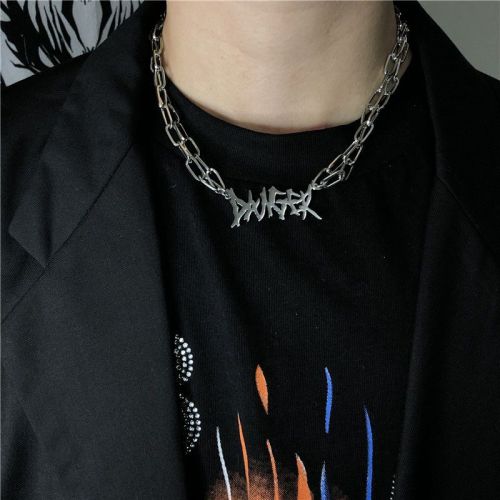 European and American Style Personality Thorn Gothic Alphabet Double Layer Necklace Pendant Hip Hop Male and Female Models Clavicle Chain Jewelry Trendy Brand