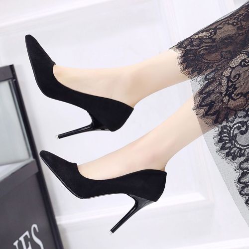 Soft surface high heels 2023 new suede all-match single shoes stiletto professional women's shoes commuting work shoes black matte