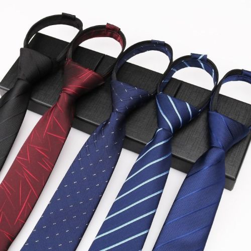 Tie men's formal wear business groom married man easy to pull knot-free convenient zipper lazy red and black tie