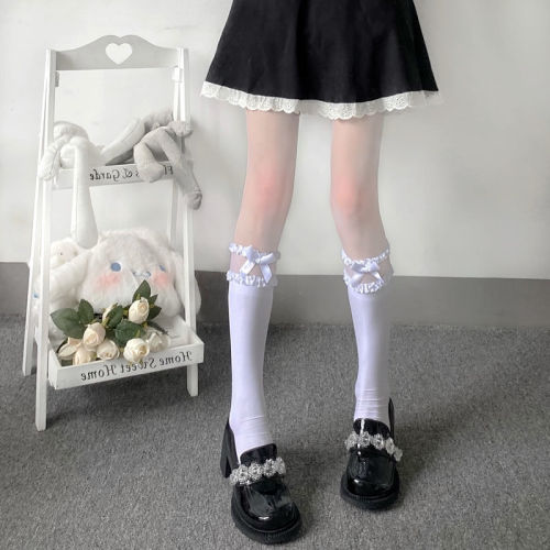 Japanese soft girl cute Lolita calf lace bow Lolita jk stockings women's spring and summer