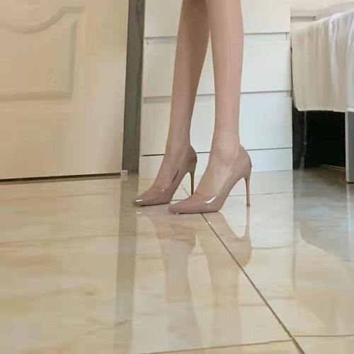 YQZTNDN nude high-heeled shoes stiletto 2023 new summer French pointed toe all-match professional temperament single shoes women