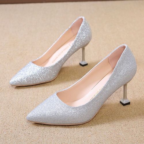 Sequined high-heeled shoes women's mid-heel 7-5cm bridesmaid shoes pointed toe fairy style shoes stiletto sexy dress banquet shoes