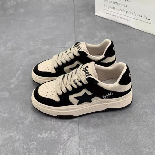 Star sneakers women's  spring and autumn new round head lace-up retro thick-soled sports shoes casual all-match single shoes