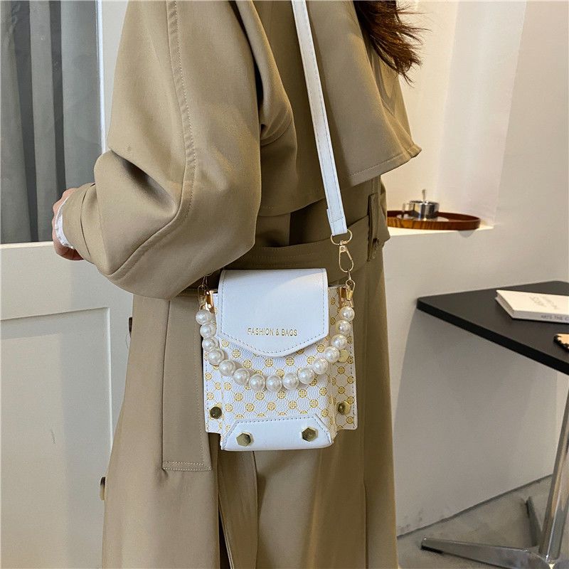 Bag spring and summer women's ins niche new trendy fashion small square bag women's bag pearl all-match crossbody mobile phone bag