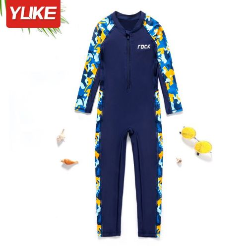 Children's swimsuit boy long-sleeved trousers sunscreen one-piece swimsuit pants small and medium-sized children's quick-drying swimming equipment set