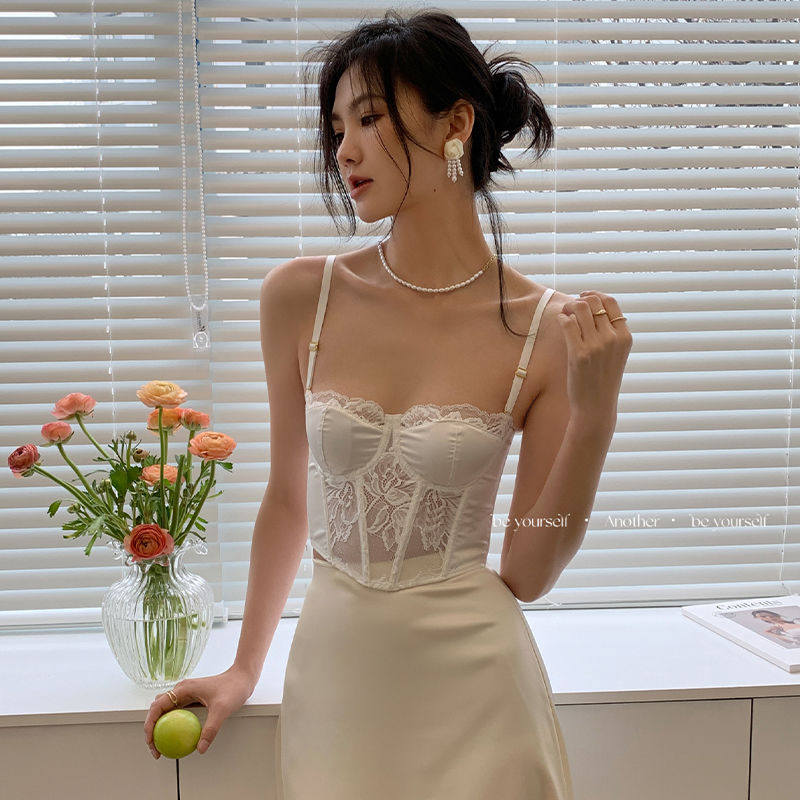 French sexy lace fishbone beautiful back shaping corset white suspenders comfortable ladies underwear gather small chest to show big