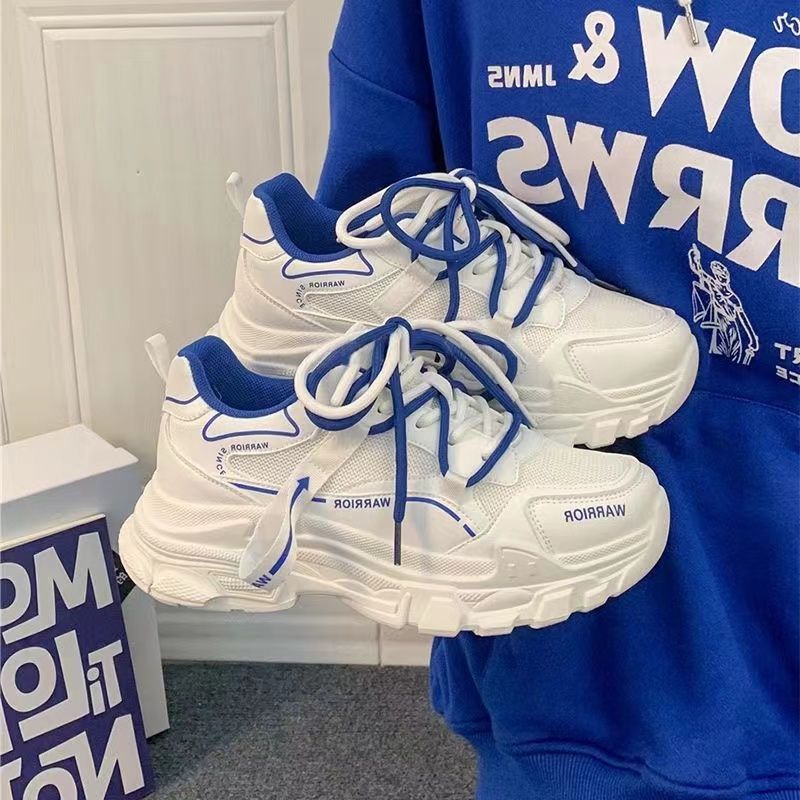 Explosive Hong Kong style Klein blue breathable sports shoes women 2023 spring new mesh all-match thick-soled daddy shoes women