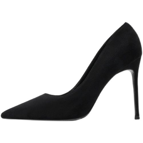 Single shoes women's 2023 spring new all-match non-grinding black professional work shoes suede high-heeled shoes stiletto