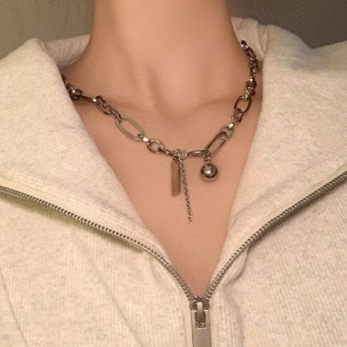 Alphabet ball necklace female autumn tide  new ins hip-hop high-end clavicle chain net red accessories male
