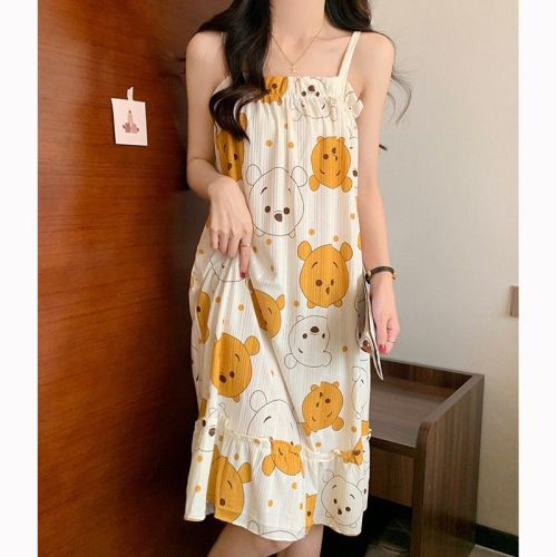 Suspender nightdress female summer thin section ins style sweet sexy lady Korean bear home clothes pajamas dress