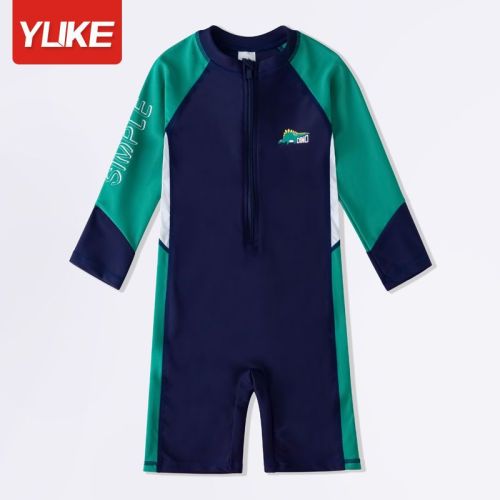 Children's swimsuit boys middle and big children 2022 new one-piece sunscreen quick-drying professional boy long-sleeved swimsuit equipment