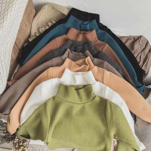 Classic bi entry~ autumn and winter all-match children's half-high collar brushed bottoming shirt male and female baby warm elastic long-sleeved T-shirt
