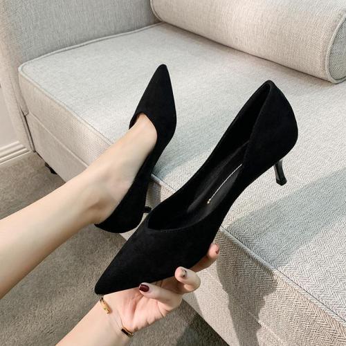 Black professional stiletto pointed toe 5cm medium heel 3cm low heel work all-match high-heeled single shoes women 2023 spring and autumn