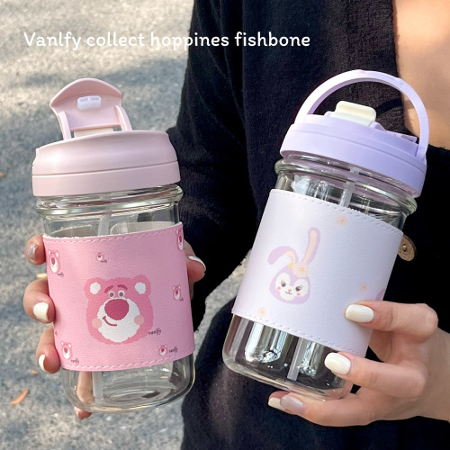 Niche glass girl high-value simple anti-riot straw cup high temperature resistant portable student cute children's water cup