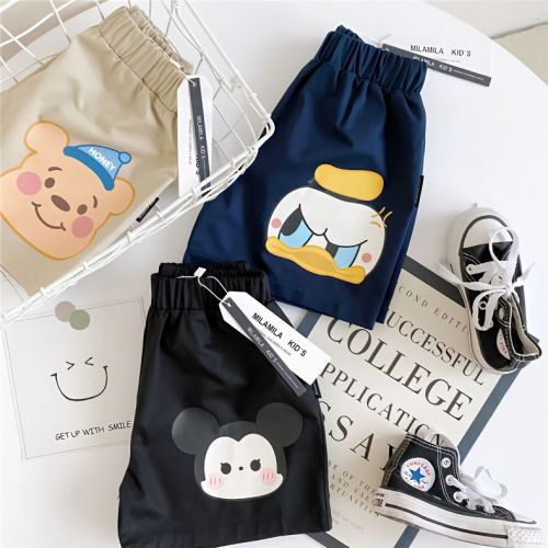 Cotton children's clothing boys and children 2023 summer new Korean version thin section sports cartoon printing casual shorts