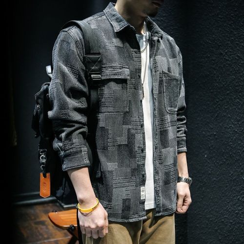 Autumn and winter new thickened denim shirt men's Hong Kong style loose all-match trend ins casual shirt tooling jacket