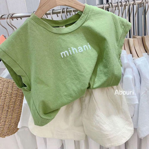 Cotton boy suit children's baby printed letters loose t-shirt tops shorts 2022 summer western style two-piece set