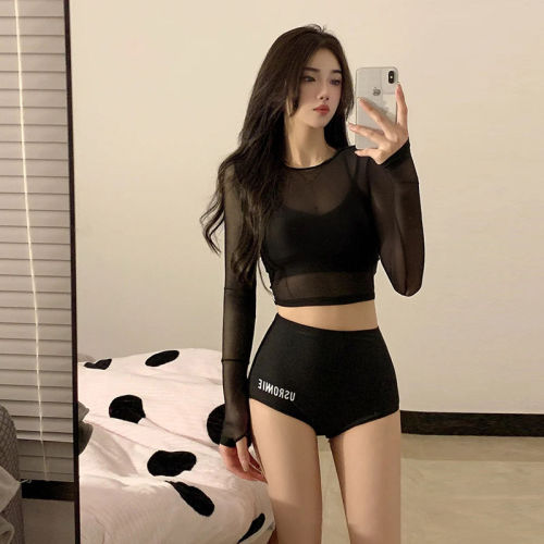 Swimsuit women's 2022 new Korean ins style conservative split three-piece sports long-sleeved pure desire hot spring swimsuit