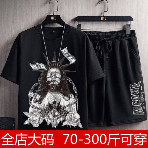 300 catties summer lazy all-match casual suit trend summer fat man ins Harajuku shorts t-shirt two-piece set