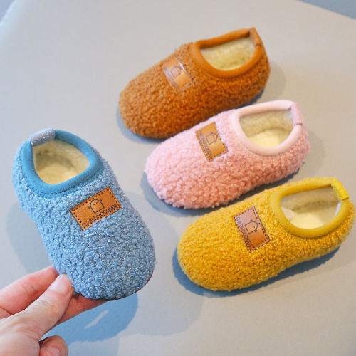 Winter children's cotton slippers baby soft-soled toddler shoes boys indoor furry root home shoes non-slip children's shoes