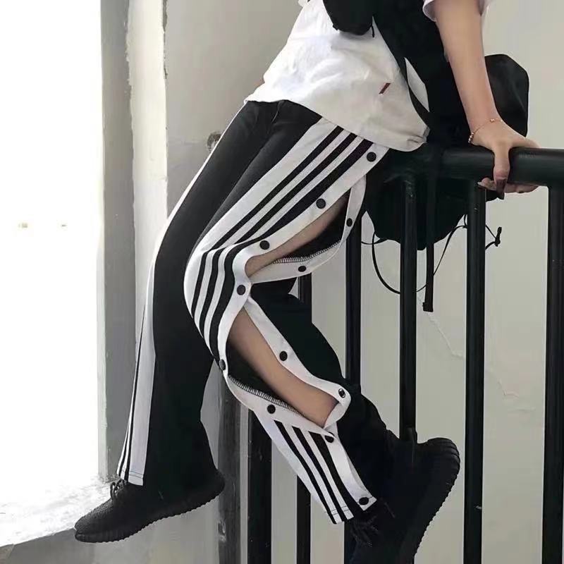 Thin breasted pants male and female students wide leg straight trousers Korean version ins loose side breasted pants