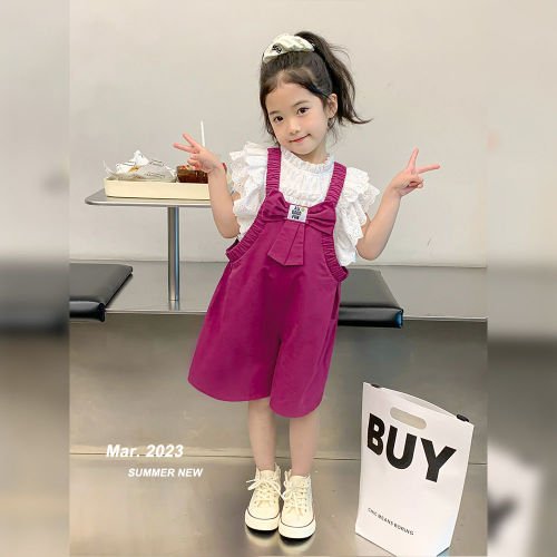 Girls overalls 2023 summer new children's fashion casual pants baby fashion fried street shorts summer dress