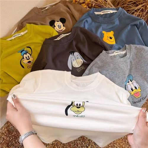 100% pure cotton bottoming shirts for boys and girls  new spring and autumn children's clothing loose tops children's long-sleeved T-shirt trendy