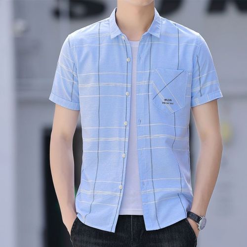 WEISINU/ice silk short-sleeved shirt men's summer Korean style trendy handsome shirt with pocket inch half-sleeved shirt