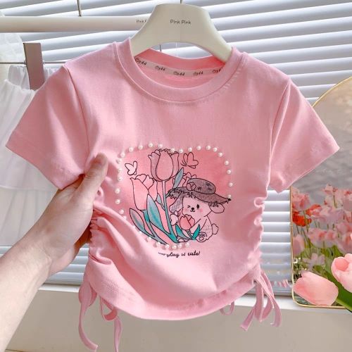 Girls short-sleeved t-shirt 2023 summer new foreign style fashionable children's summer clothes children's cotton baby princess tops