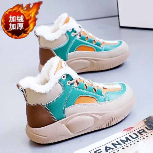 Winter plus fleece short boots women's ins tide new color matching casual sports cotton boots warm snow boots