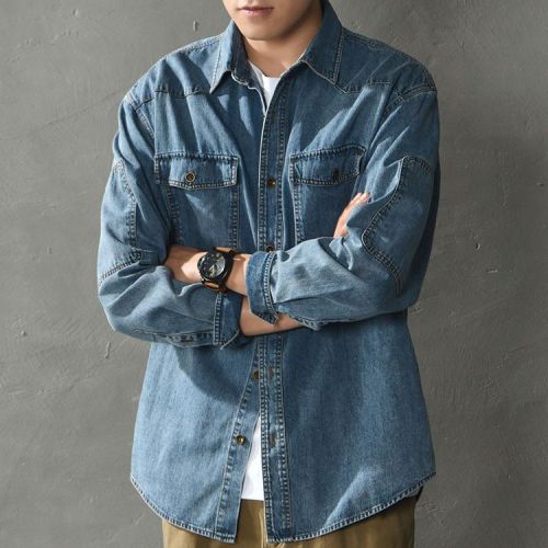Denim jacket men's autumn trendy brand new Japanese retro tooling long-sleeved shirt high street fashion casual jacket