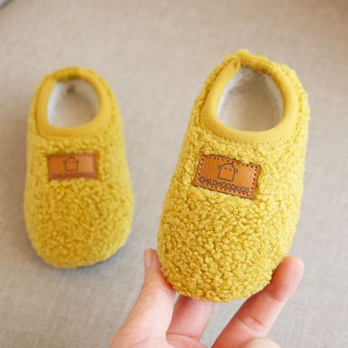 Winter new baby toddler shoes plus velvet indoor shoes for infants and young children non-slip soft bottom children's cotton slippers with hairy roots