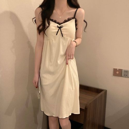 Suspender pajama dress female summer with chest pad ladies student lace apricot sweet and lovely lace edge home service