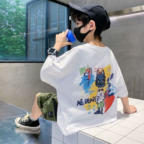 Children's clothing boys' summer short-sleeved handsome and fashionable summer middle-aged and old children's foreign-style clothes thin  new top trend