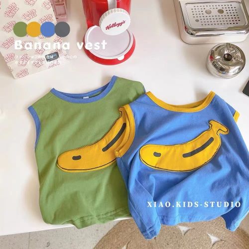2023 summer new children's fun cartoon printing boy and girl sleeveless shirt vest t-shirt small and medium-sized children's baby cotton top