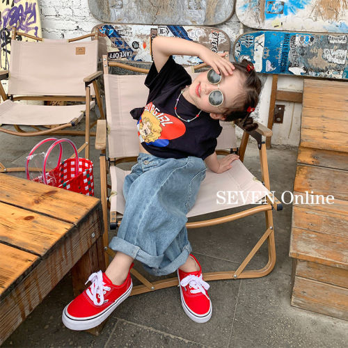 Girls' jeans spring and autumn outerwear loose Korean version super cool wide-leg pants children's pants girls baby straight pants autumn