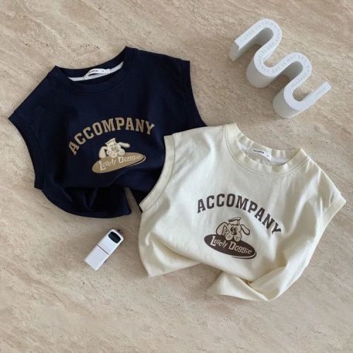 2022 summer new Korean version of children's clothing pure cotton children's printed casual sleeveless shirt male and female baby T-shirt vest