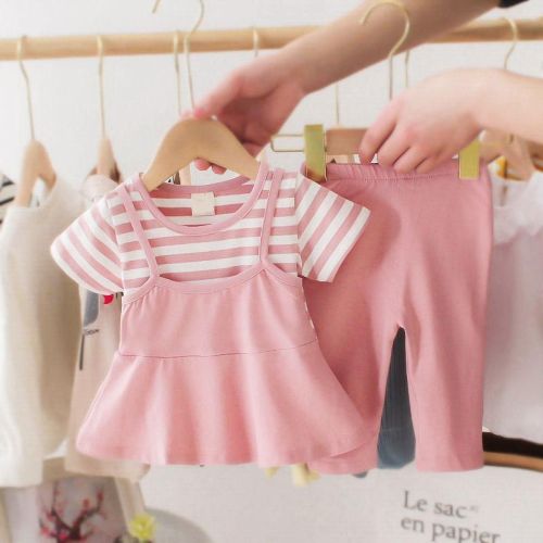 Children's clothing girls summer clothing  new children's fashionable super foreign style pure cotton suit children's short-sleeved two-piece net red