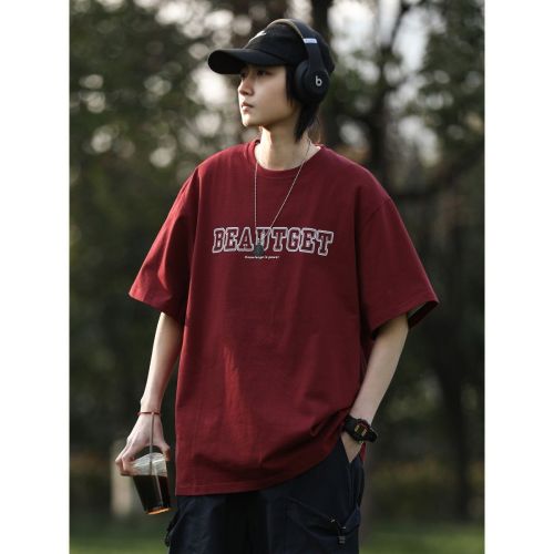 Summer new American trend letter short-sleeved t-shirt men's Hong Kong style national tide loose all-match t-shirt five-point sleeve couple