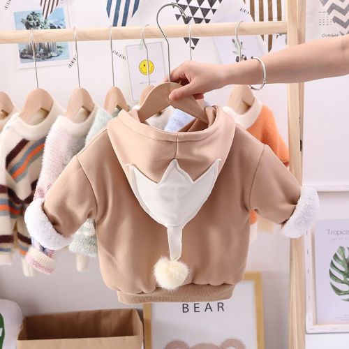 Baby sweater women's velvet baby coat thickened foreign style tops 0-1 year old baby clothes men's warm winter clothes