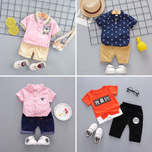 Children's clothing boys summer short-sleeved suit  new baby boy baby 0-3 years old children's two-piece baby clothes trend
