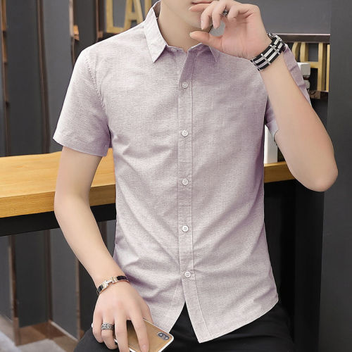 Summer solid color shirt men's short-sleeved Korean style trendy handsome shirt youth thin section half-sleeved men's top clothes inch shirt