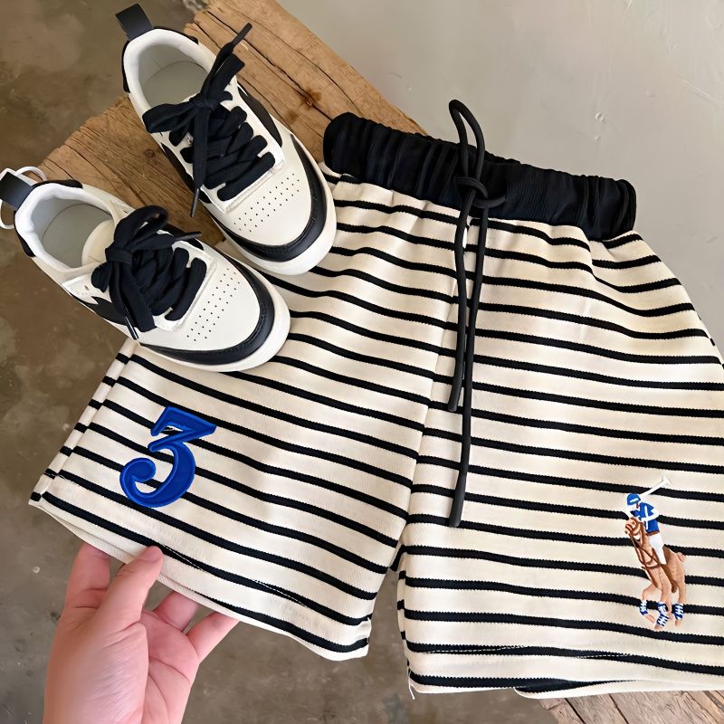 Cotton children's boys and girls 2023 summer new Korean striped stitching loose sports beach shorts