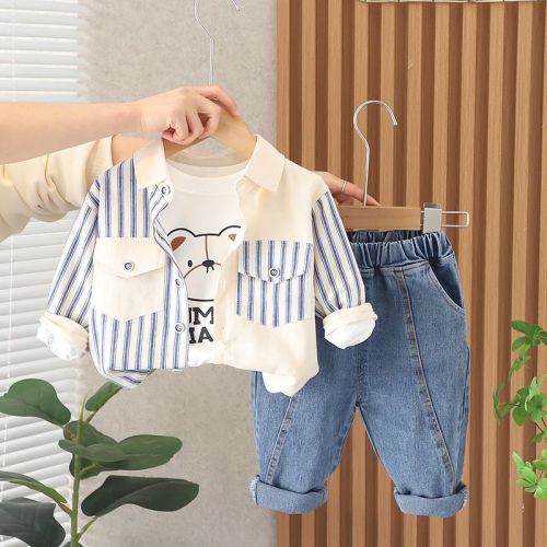 Boys spring and autumn suit 2023 new foreign style baby spring suit 1-3 years old 5 children handsome shirt three-piece suit trendy