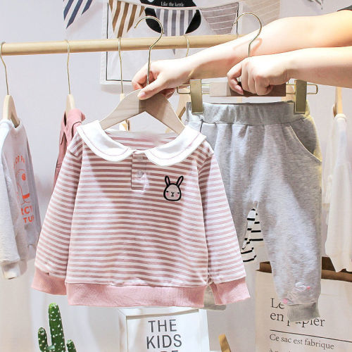 Baby girl autumn suit  new spring and autumn foreign style girls and boys pure cotton suit two-piece children's suit
