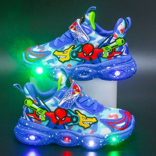 Boys' shoes with lights 2023 spring and autumn new children's sports shoes mesh breathable boy handsome soft-soled running shoes
